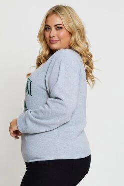 Grey Embroidered Sweatshirt Long Sleeve Apres Ski -You And All Fashion Store cjc1351 84zb grey marle 4