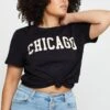 Black Graphic T-shirt Chicago Crew Neck Short Sleeve