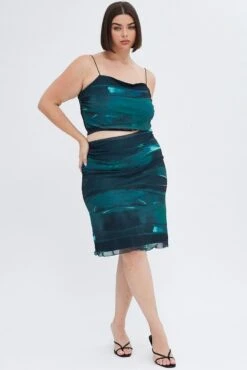 Green Abstract Crop Top Ruched Side Mesh -You And All Fashion Store cjc1423bx 84ab abstract 3