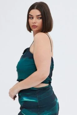 Green Abstract Crop Top Ruched Side Mesh -You And All Fashion Store cjc1423bx 84ab abstract 5