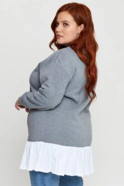 Grey Plus Woven Layered Longline Sweatshirts 7 Grey Plus Woven Layered Longline Sweatshirts -You And All Fashion Store cjc14723 80 grey marle 3 1