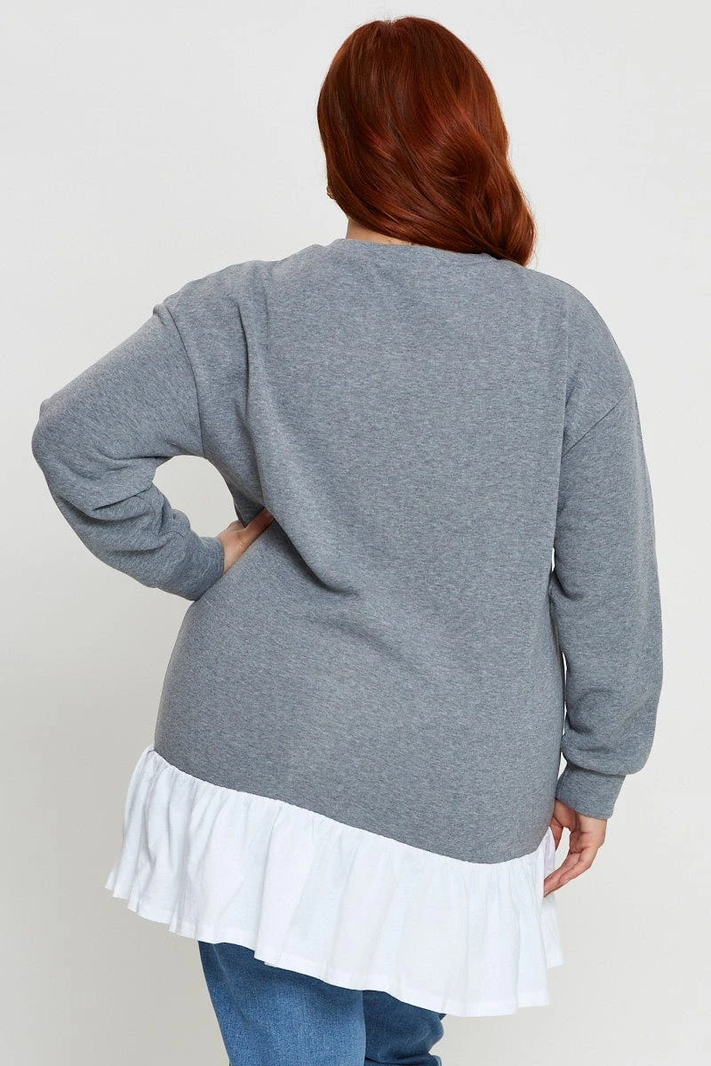 Grey Plus Woven Layered Longline Sweatshirts 4 Grey Plus Woven Layered Longline Sweatshirts - Image 4