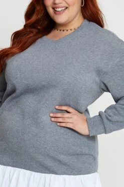 Grey Plus Woven Layered Longline Sweatshirts 9 Grey Plus Woven Layered Longline Sweatshirts -You And All Fashion Store cjc14723 80 grey marle 5 1