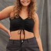 Black Crop Top Sleeveless Rib Jersey Drawstring