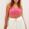 Pink Crop Top Sleeveless Rib Jersey Drawstring