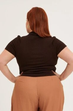 Brown Crew Neck Short Sleeve Textured T-shirt -You And All Fashion Store cjc1542 81jb chocolate 5