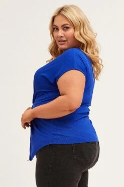 Blue Twist Top Short Sleeve -You And All Fashion Store cjc1603 48j azure 4