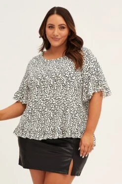 Polka Dot Crew Neck Short Sleeve Ruffle Detail Top -You And All Fashion Store cjc1607 42jb polka dot 3