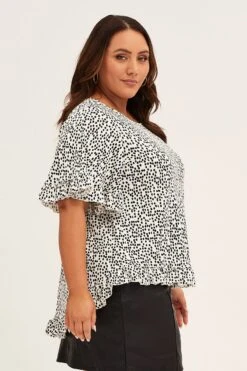 Polka Dot Crew Neck Short Sleeve Ruffle Detail Top -You And All Fashion Store cjc1607 42jb polka dot 4
