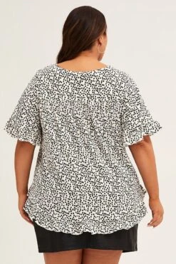 Polka Dot Crew Neck Short Sleeve Ruffle Detail Top -You And All Fashion Store cjc1607 42jb polka dot 5