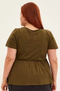 Green Peplum Top Short Sleeve -You And All Fashion Store cjc1670 81jb khaki 5