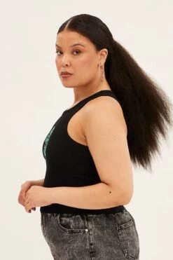 Black Sleeveless Rib Tank Top With Dragon Embroidery -You And All Fashion Store cjc1704 84a black 4