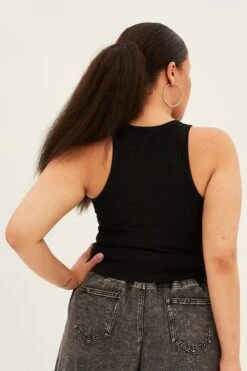 Black Sleeveless Rib Tank Top With Dragon Embroidery -You And All Fashion Store cjc1704 84a black 5