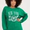 Green Fleece Sweatshirt Nyc Embroidered Long Sleeve