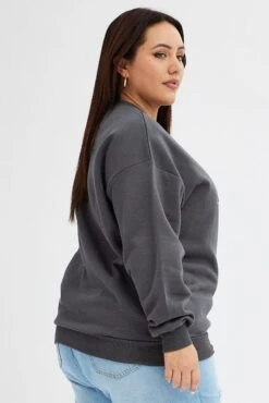 Grey Graphic Sweater Los Angeles Long Sleeve Relaxed -You And All Fashion Store cjc1706d 84ab charcoal 4