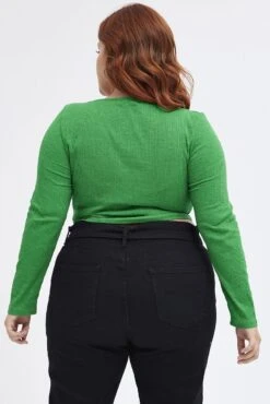 Green Ruched Top Long Sleeve V-neck -You And All Fashion Store cjc1728 81jb green 3