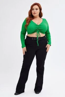 Green Ruched Top Long Sleeve V-neck -You And All Fashion Store cjc1728 81jb green 6