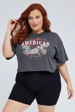 Black Graphic Crop T-shirt