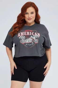 Black Graphic Crop T-shirt -You And All Fashion Store cjc1736 84j wash black 3