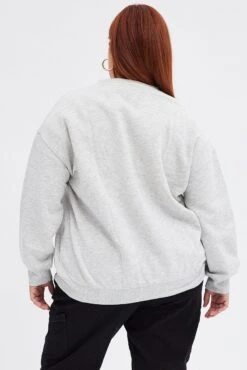 Grey Oversized Sweater Embroidered -You And All Fashion Store cjc1746a 84j grey marle 3