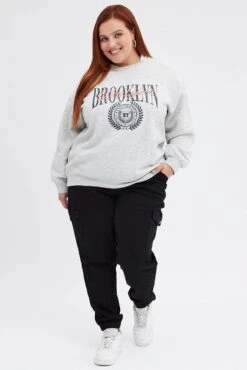 Grey Oversized Sweater Embroidered -You And All Fashion Store cjc1746a 84j grey marle 5