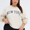 Beige New York Embroidered Sweater
