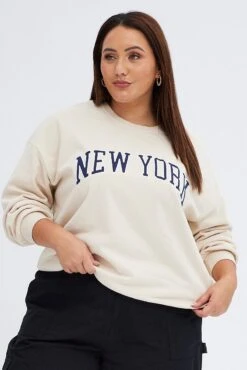 Beige New York Embroidered Sweater -You And All Fashion Store cjc1746b 84j stone 3