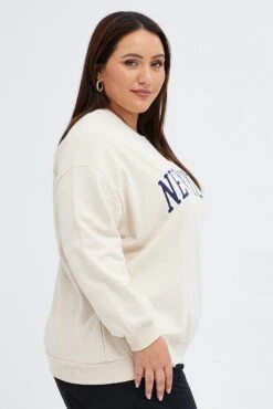 Beige New York Embroidered Sweater -You And All Fashion Store cjc1746b 84j stone 4