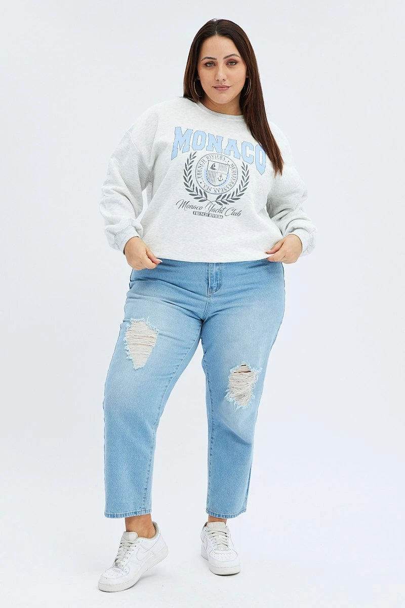 Grey Graphic Sweatshirt Long Sleeve 2 Grey Graphic Sweatshirt Long Sleeve - Image 2