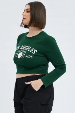 Green Graphic T-shirt Long Sleeve Crew Neck -You And All Fashion Store cjc1780a 84j hunter 4