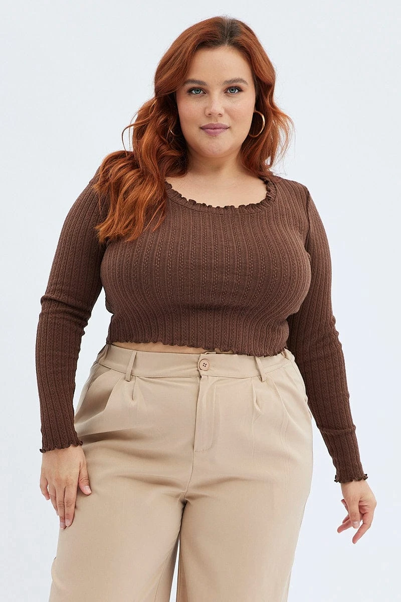 Brown Top Long Sleeve Scoop Neck 1 Brown Top Long Sleeve Scoop Neck