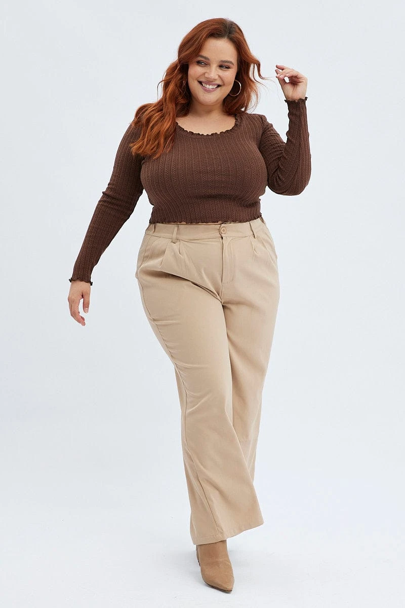 Brown Top Long Sleeve Scoop Neck 2 Brown Top Long Sleeve Scoop Neck - Image 2
