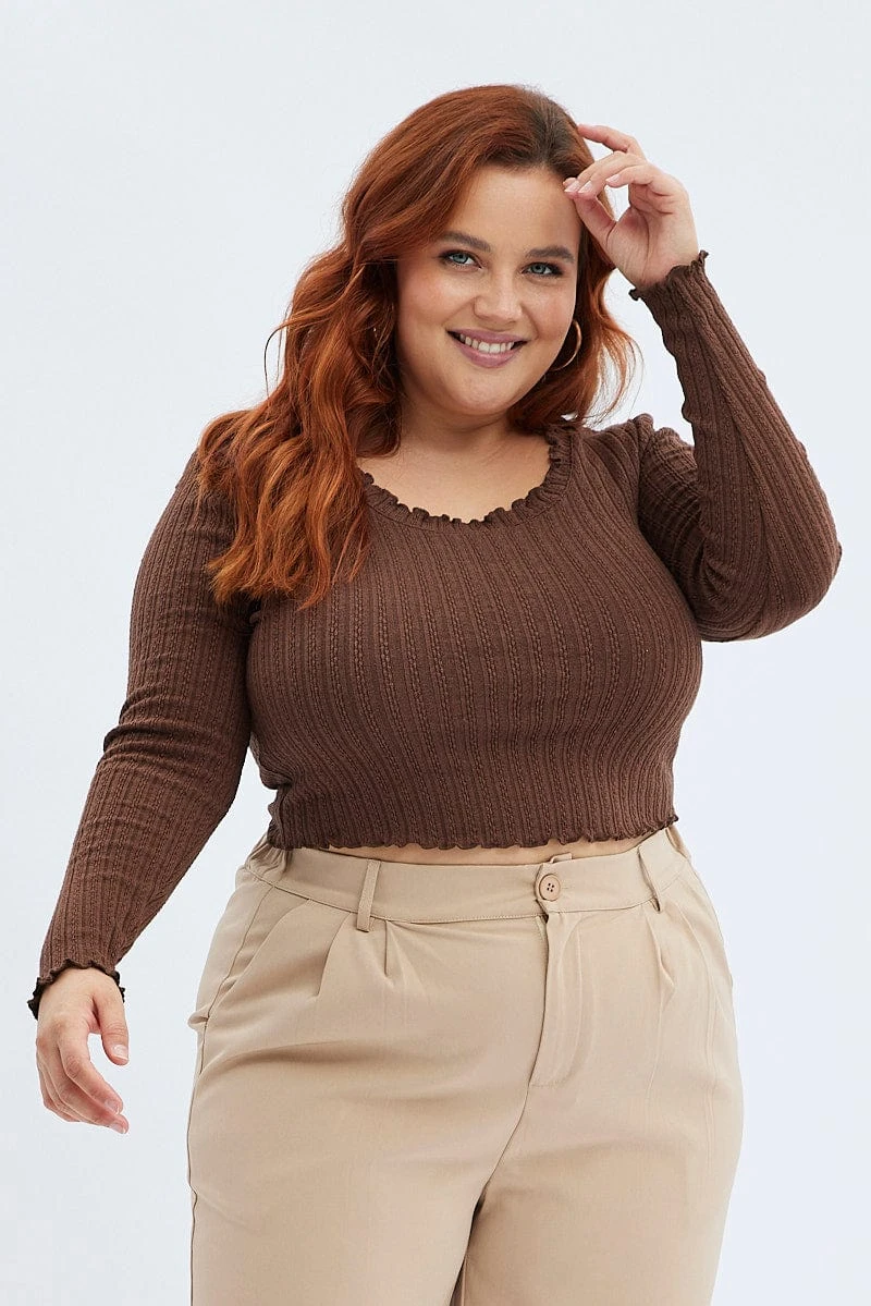 Brown Top Long Sleeve Scoop Neck 3 Brown Top Long Sleeve Scoop Neck - Image 3