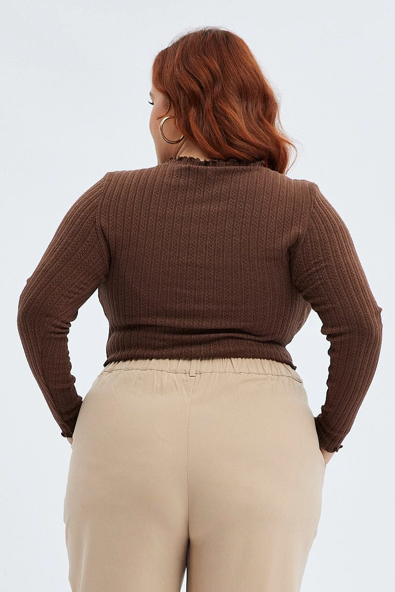 Brown Top Long Sleeve Scoop Neck 5 Brown Top Long Sleeve Scoop Neck - Image 5