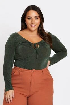 Green Long Sleeve Rib Jersey Top -You And All Fashion Store cjc1800 35ab green 3 1