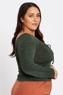 Green Long Sleeve Rib Jersey Top -You And All Fashion Store cjc1800 35ab green 4 1