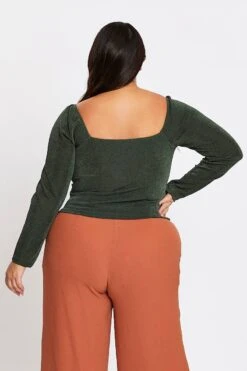 Green Long Sleeve Rib Jersey Top -You And All Fashion Store cjc1800 35ab green 5 1