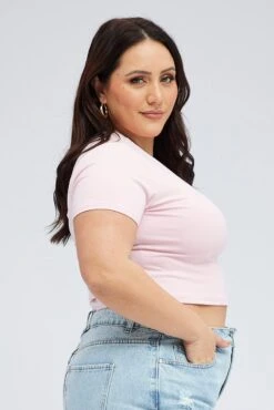 Pink T-shirt Short Sleeve Crew Neck Supersoft -You And All Fashion Store cjc1824 84j soft pink 4