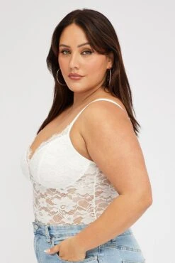 White Bodysuit Sleeveless Lace Stretch -You And All Fashion Store cjc1839 36j white 4