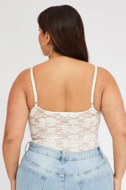 White Bodysuit Sleeveless Lace Stretch -You And All Fashion Store cjc1839 36j white 5
