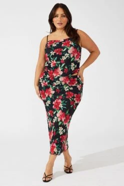 Black Floral Singlet Mesh Top Side Ruched -You And All Fashion Store cjc1852ax 84j floral 3