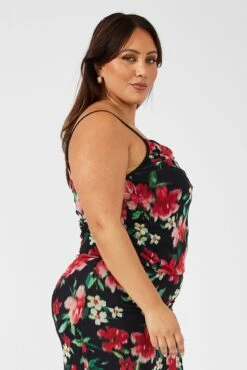 Black Floral Singlet Mesh Top Side Ruched -You And All Fashion Store cjc1852ax 84j floral 4