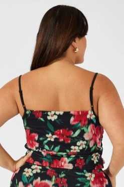 Black Floral Singlet Mesh Top Side Ruched -You And All Fashion Store cjc1852ax 84j floral 5
