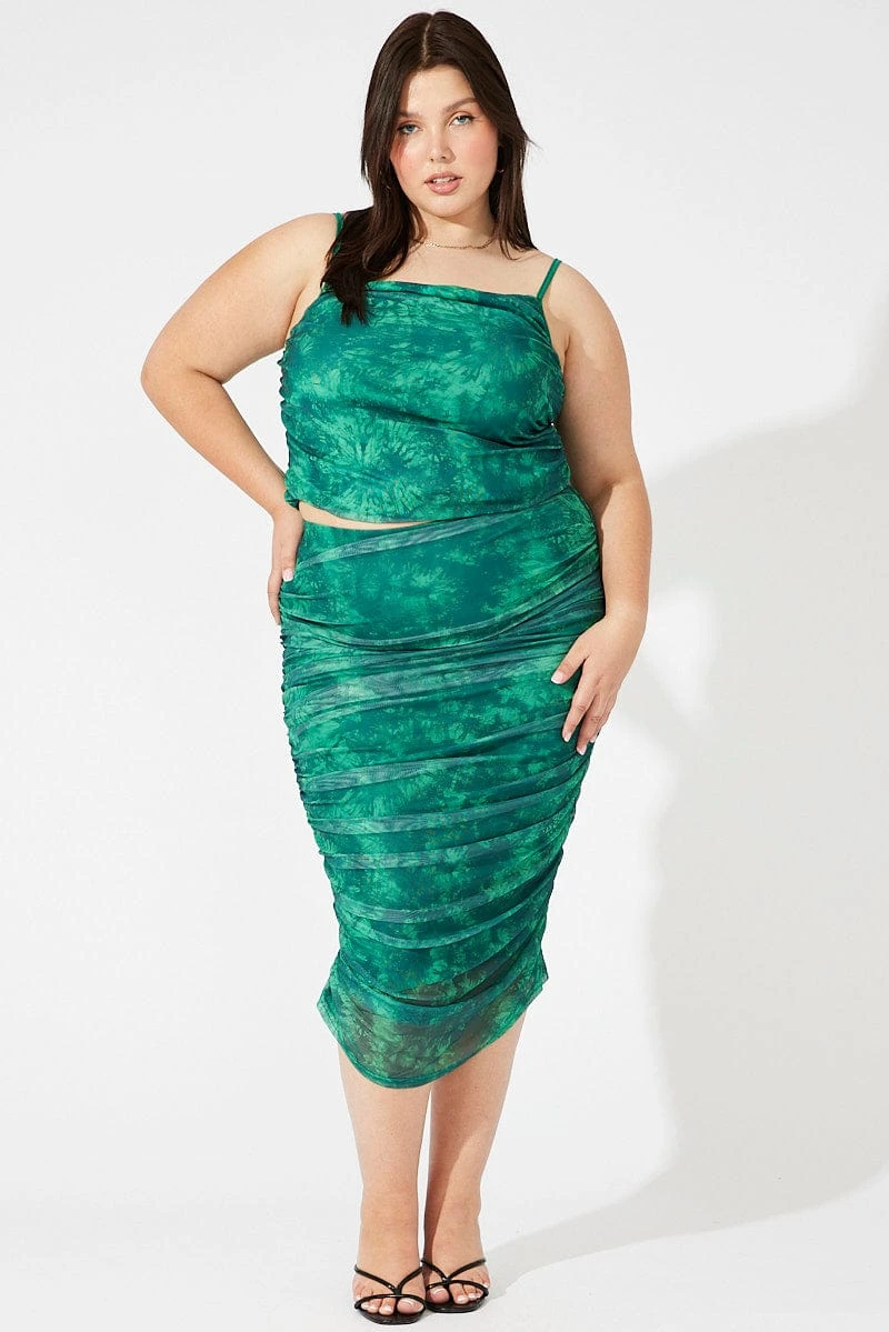 Green Abstract Singlet Mesh Top Side Ruched 1 Green Abstract Singlet Mesh Top Side Ruched