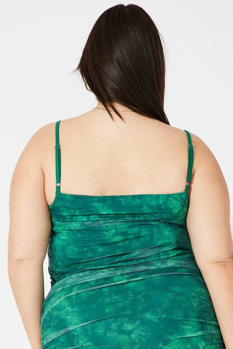 Green Abstract Singlet Mesh Top Side Ruched 4 Green Abstract Singlet Mesh Top Side Ruched - Image 4