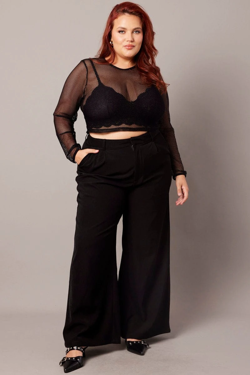 Black Mesh Top Long Sleeve Crew Neck 2 Black Mesh Top Long Sleeve Crew Neck - Image 2