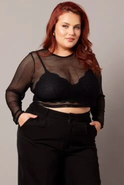 Black Mesh Top Long Sleeve Crew Neck 8 Black Mesh Top Long Sleeve Crew Neck -You And All Fashion Store cjc1853 84jb black 3