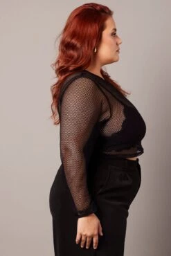 Black Mesh Top Long Sleeve Crew Neck 9 Black Mesh Top Long Sleeve Crew Neck -You And All Fashion Store cjc1853 84jb black 4