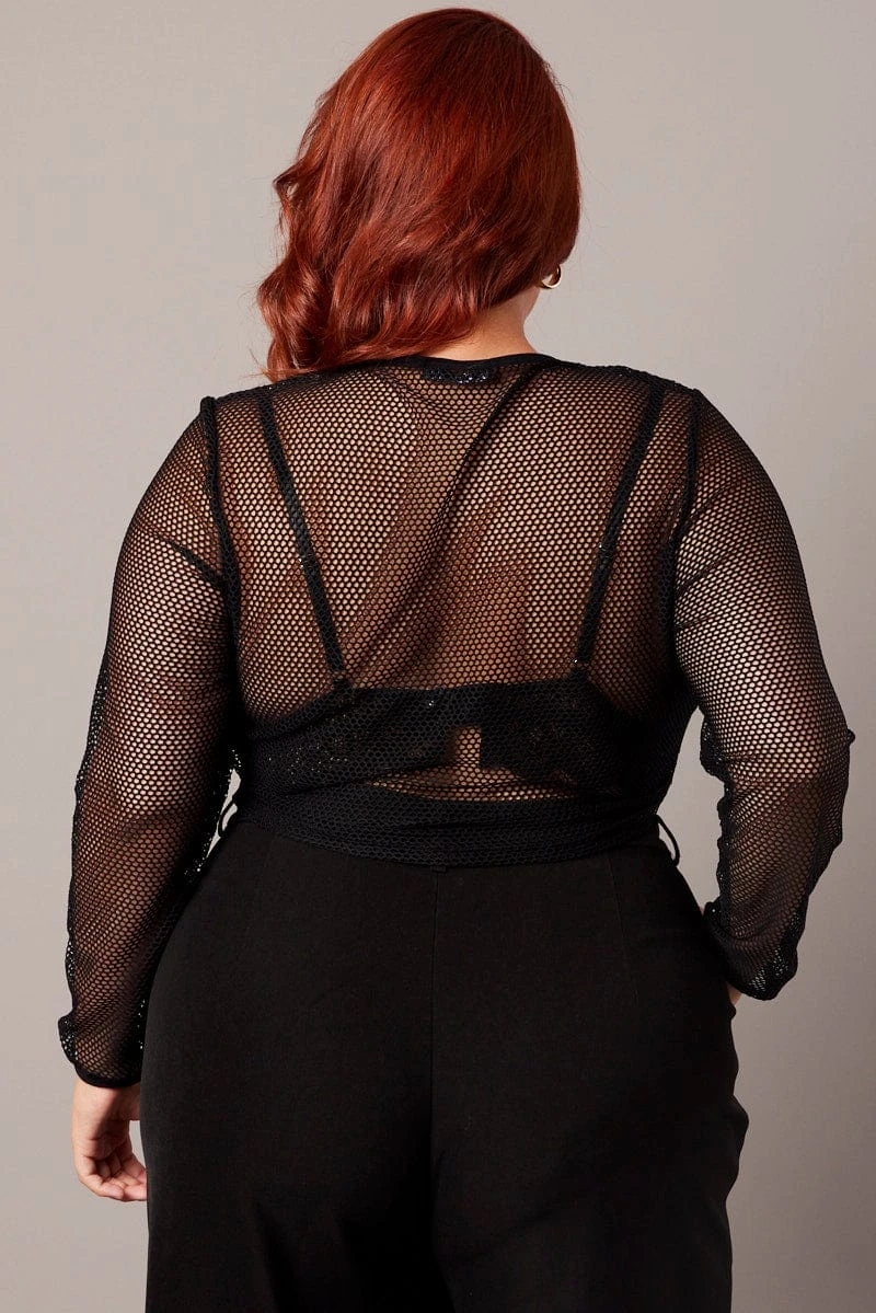 Black Mesh Top Long Sleeve Crew Neck 5 Black Mesh Top Long Sleeve Crew Neck - Image 5