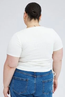 White Ruched Top Short Sleeve Crew Neck -You And All Fashion Store cjc1857 81jb white 5